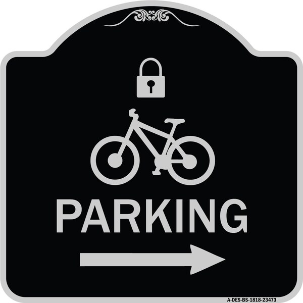 Signmission Parking W/ Lock Cycle & Right Arrow Heavy-Gauge Aluminum Sign, 18" x 18", BS-1818-23473 A-DES-BS-1818-23473 - main